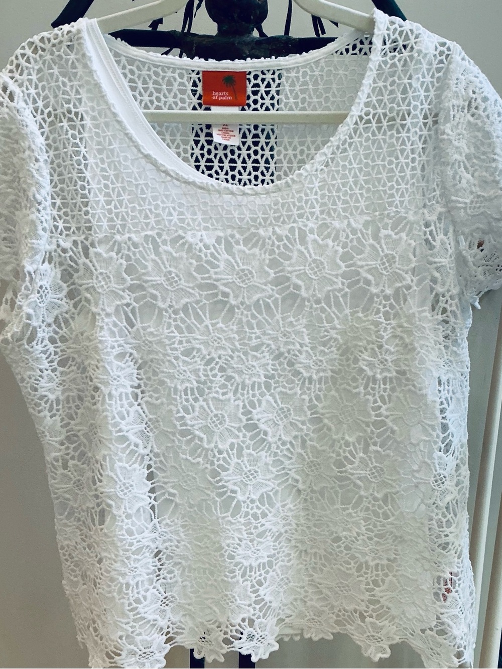 Elegant White Lace Short Sleeve Top with camisole liner